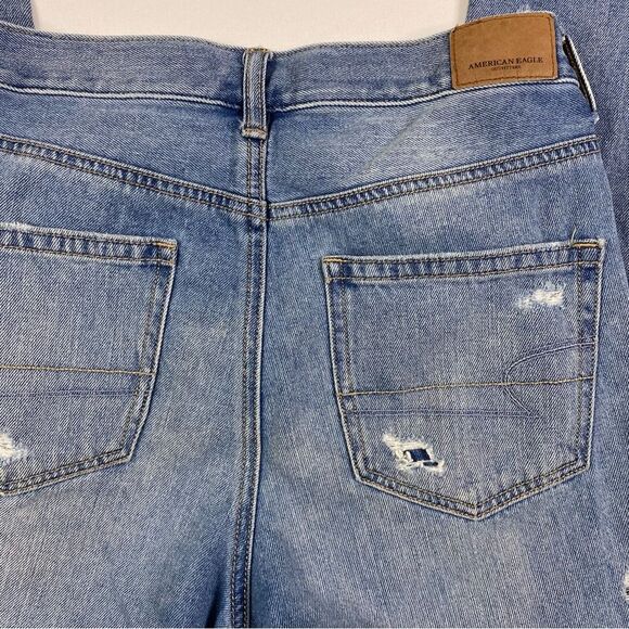American Eagle Mom Jeans Women's 2 Light Denim High Rise Distressed Ripped Knees - Picture 11 of 12